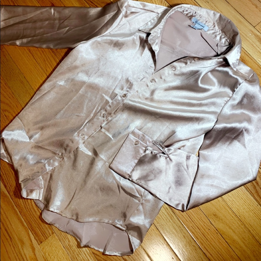 Silk Rose Gold Button-Down Top